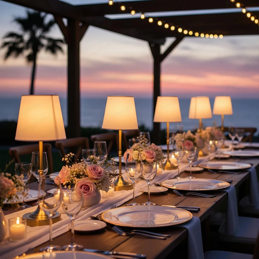 Beau cordless lamps across an evening table