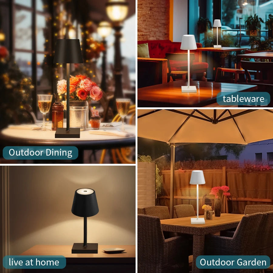 Water-Resistant Cordless Table Lamp | Rechargeable LED, Touch Dimmer | For Patio, Pool & Bar Tables