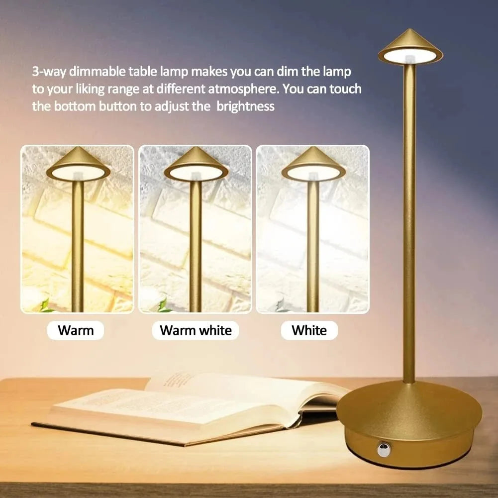 Cordless Table Lamp | 3-Color Rechargeable LED, Touch Sensor | For Bedside, Bar & Dining
