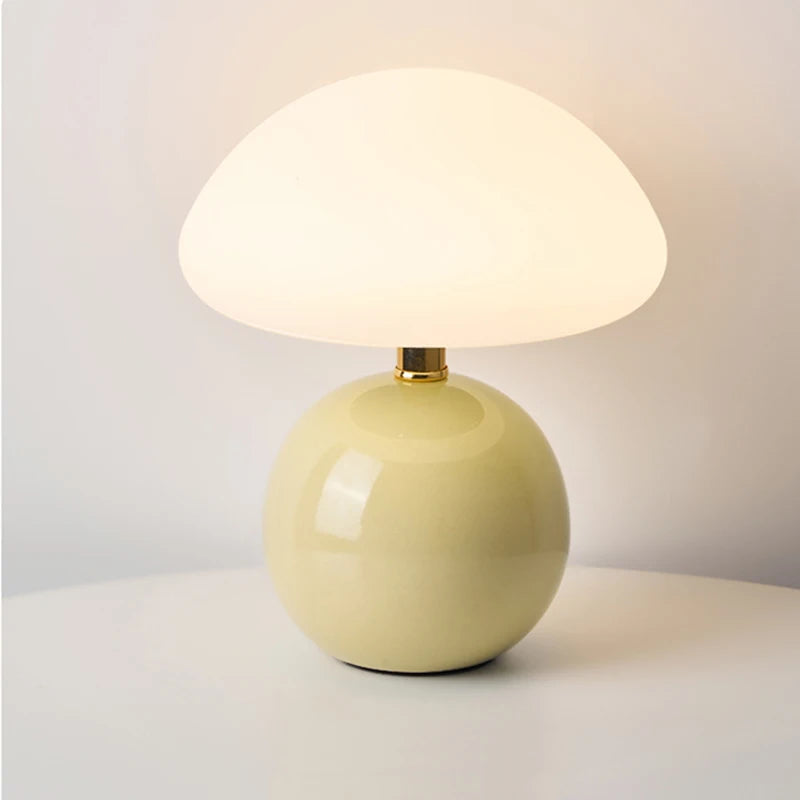 Cream Pola ceramic table lamp with a white dome shade