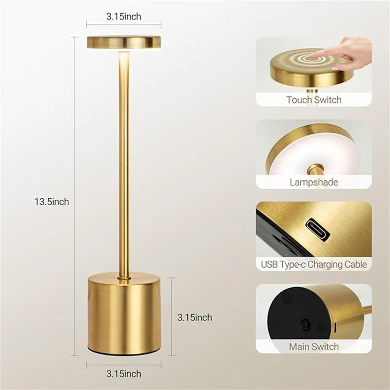 Cordless Bar Table Lamp | Rechargeable LED, Touch Dimmer | For Restaurants, Hotels & Home Bars