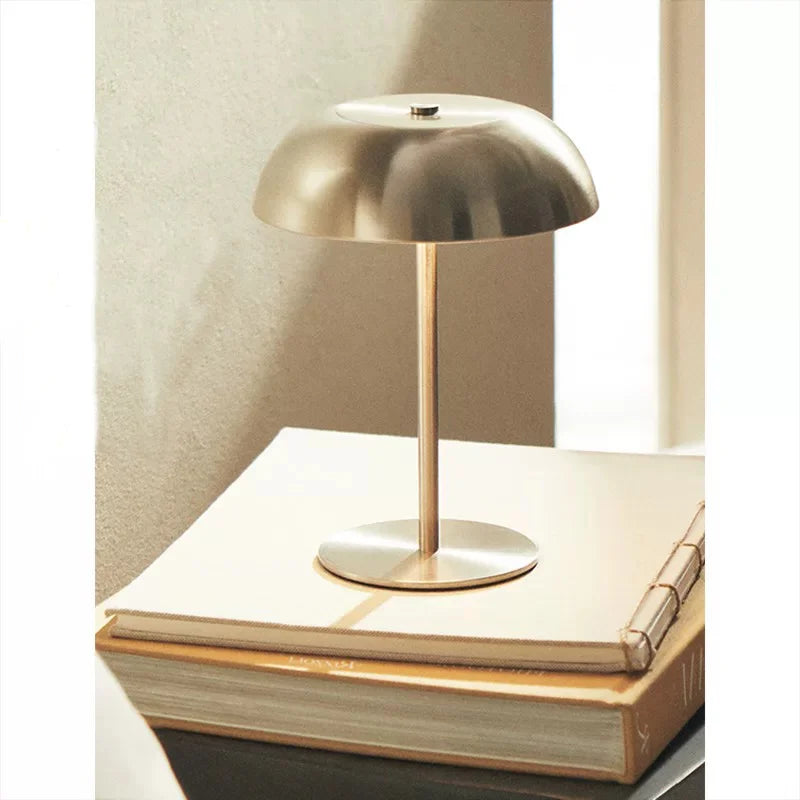 Brushed Brass Dome Table Lamp | Cordless Rechargeable LED, 3-Color Touch Dimmer | For Bedside, Bar & Dining