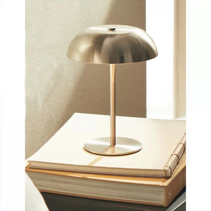Brushed Brass Dome Table Lamp | Cordless Rechargeable LED, 3-Color Touch Dimmer | For Bedside, Bar & Dining