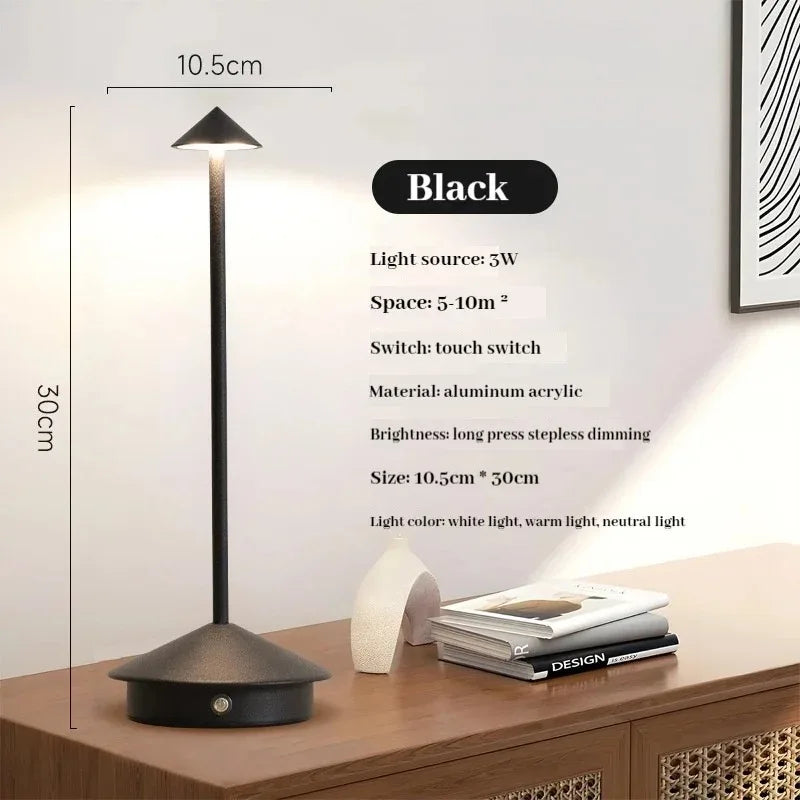 Cordless Table Lamp | 3-Color Rechargeable LED, Touch Sensor | For Bedside, Bar & Dining