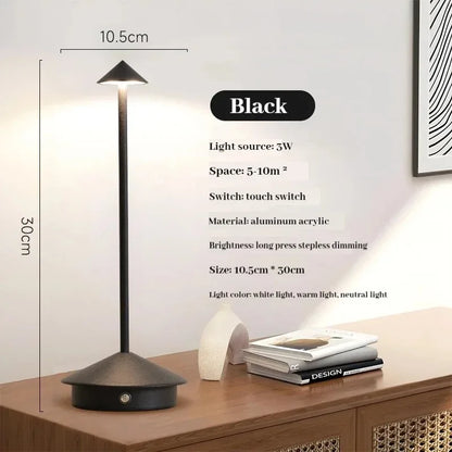 Cordless Table Lamp | 3-Color Rechargeable LED, Touch Sensor | For Bedside, Bar & Dining