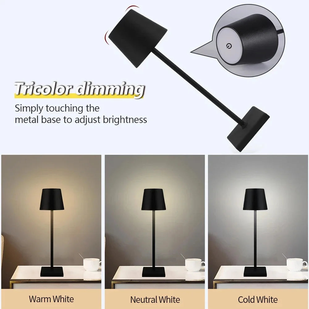 Water-Resistant Cordless Table Lamp | Rechargeable LED, Touch Dimmer | For Patio, Pool & Bar Tables