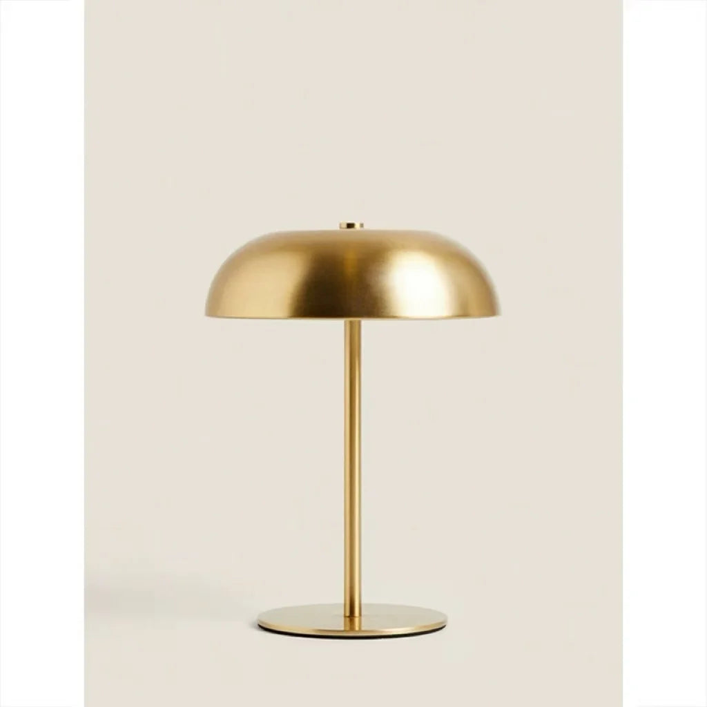 Brushed Brass Dome Table Lamp | Cordless Rechargeable LED, 3-Color Touch Dimmer | For Bedside, Bar & Dining