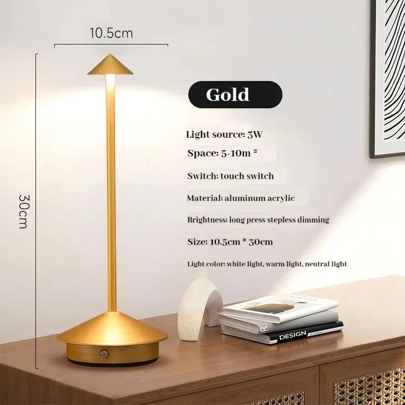 Cordless Table Lamp | 3-Color Rechargeable LED, Touch Sensor | For Bedside, Bar & Dining