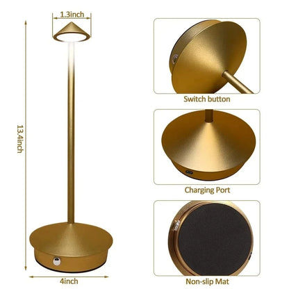 Cordless Table Lamp | 3-Color Rechargeable LED, Touch Sensor | For Bedside, Bar & Dining