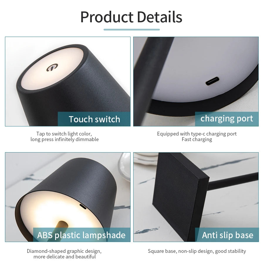 Water-Resistant Cordless Table Lamp | Rechargeable LED, Touch Dimmer | For Patio, Pool & Bar Tables
