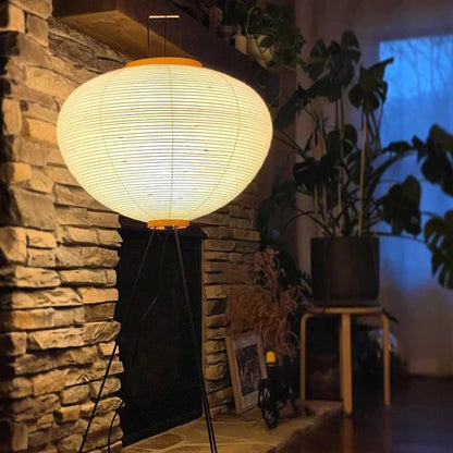 Rice Paper Floor Lamp — Japanese Tripod Lantern, Dimmable LED, Plug-In — Lumae