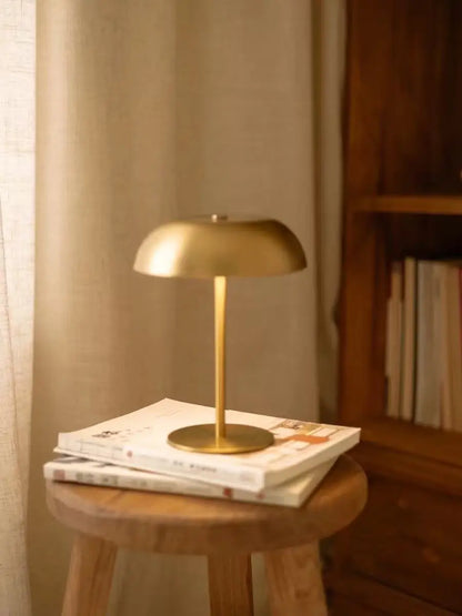 Brushed Brass Dome Table Lamp | Cordless Rechargeable LED, 3-Color Touch Dimmer | For Bedside, Bar & Dining