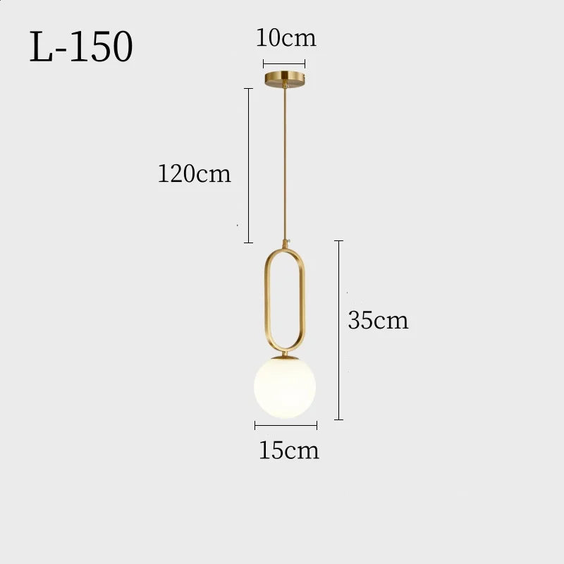 Gold Lune L-150 pendant dimensions with 15 cm opal globe