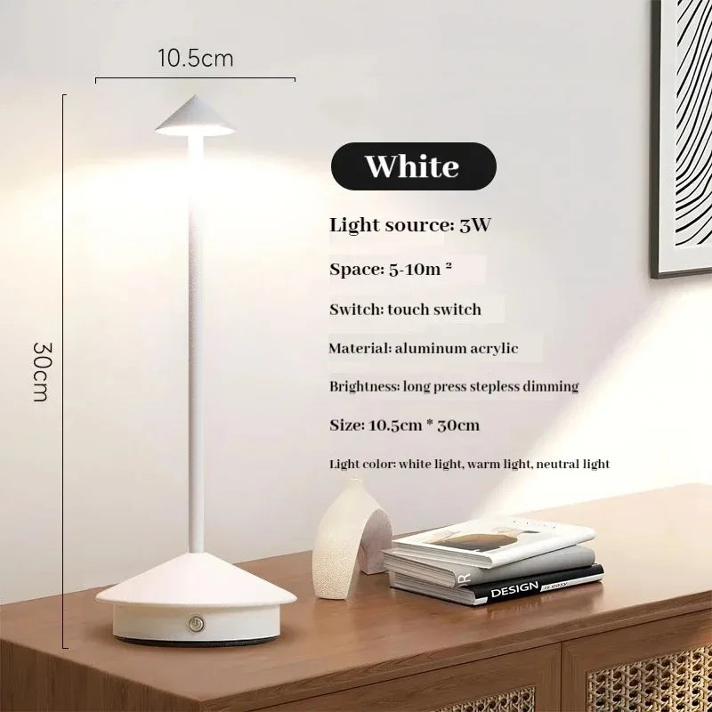 Cordless Table Lamp | 3-Color Rechargeable LED, Touch Sensor | For Bedside, Bar & Dining