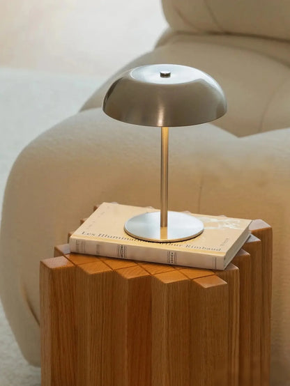 Brushed Brass Dome Table Lamp | Cordless Rechargeable LED, 3-Color Touch Dimmer | For Bedside, Bar & Dining