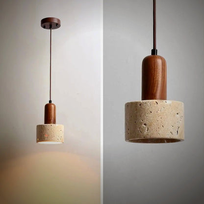 Sena travertine cylinder pendant on a walnut socket