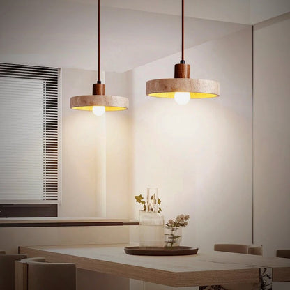 Tora travertine pendant in a setting