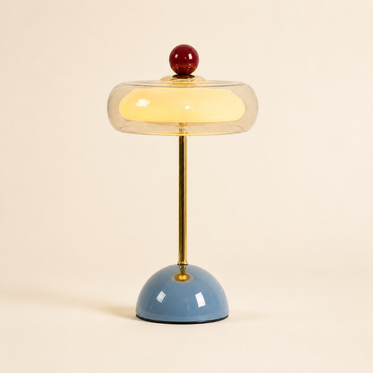 Lake blue Oria rechargeable glass table lamp with a clear dome shade