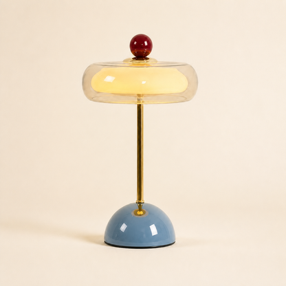 Lake blue Oria rechargeable glass table lamp with a clear dome shade