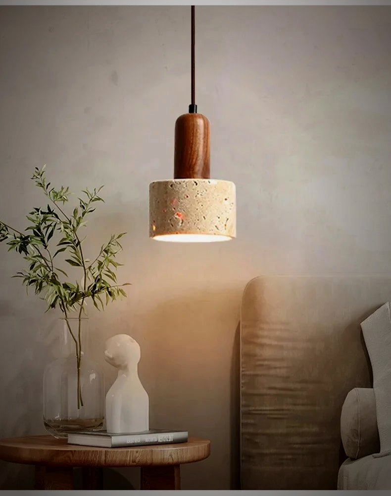 Cava travertine pendant over a dining surface