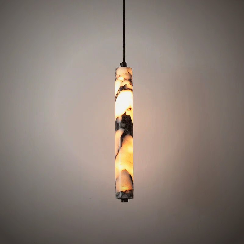 Stele slim black marble cylinder pendant light