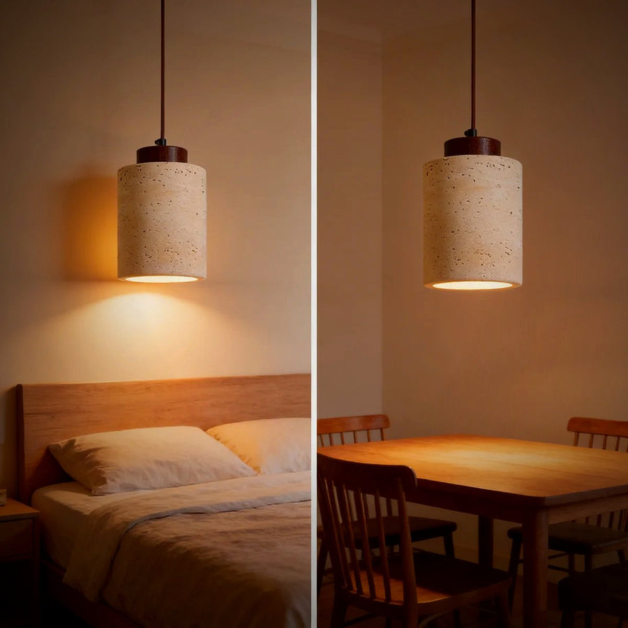 Suna travertine pendant, natural stone texture detail