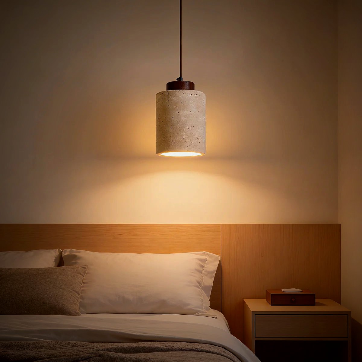 Suna travertine pendant in a styled interior