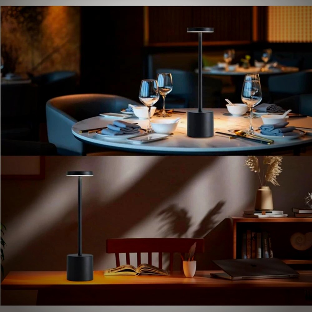 Vesper lamp lit on a dark surface